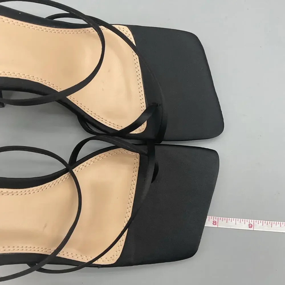 NEW TopShop Women’s Rolo Strippy Heeled Mule Sandals Black Size 6